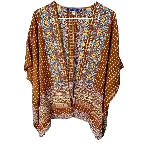 NWOT Francesca’s Blue Rain Boho Hippie Goblincore Print Kimono Cardigan - Picture 1 of 6